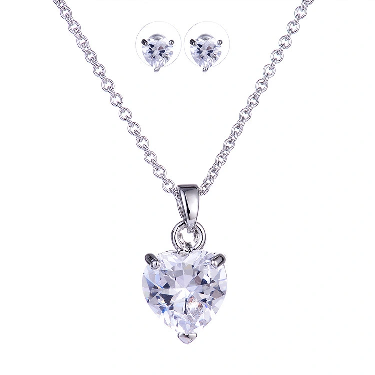 Hainon Platinum plating fashion jewelry sets white zircon heart necklace earrings set for women Gift Cards 1