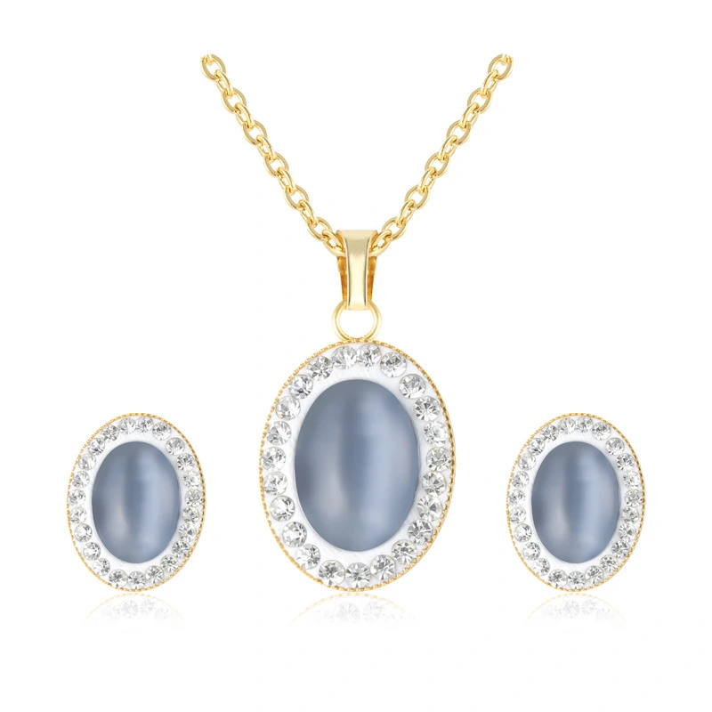 Hainon Elegant women Jewelry Sets 18k gold plated earrings necklace crystal Stainless steel jewelry set grandma gift boxs Card 1