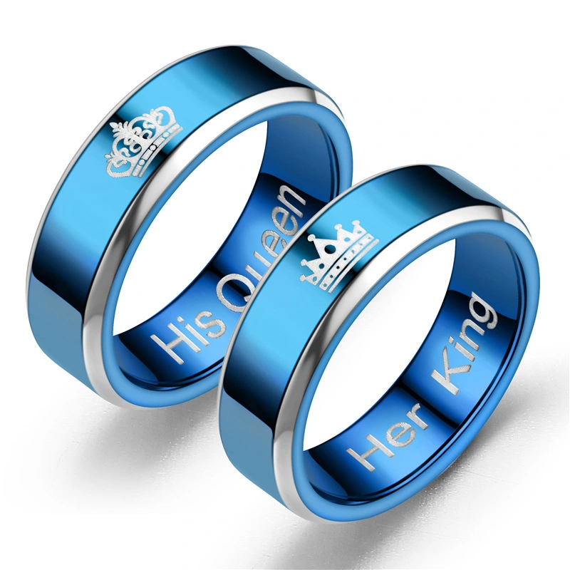 Royal blue luxury Titanium steel diamond rings wholesale Couple rings her king his queen rings for men 6-13# 1