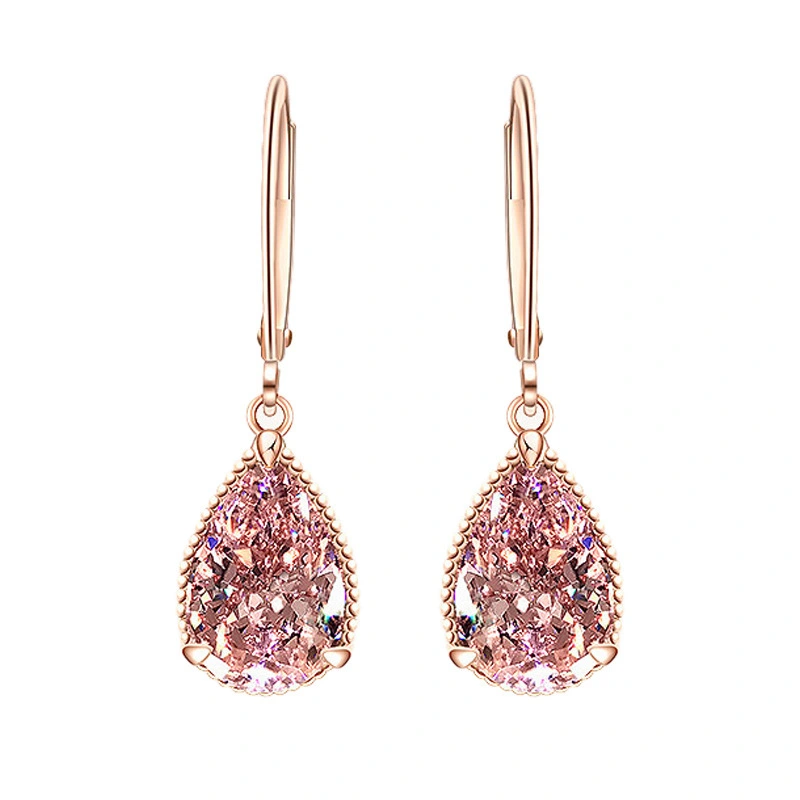 Hainon earrings for women Water Drops Female Pink Earrings Rose Gold Zircon Earrings Color Jewelry instock wholesale 1