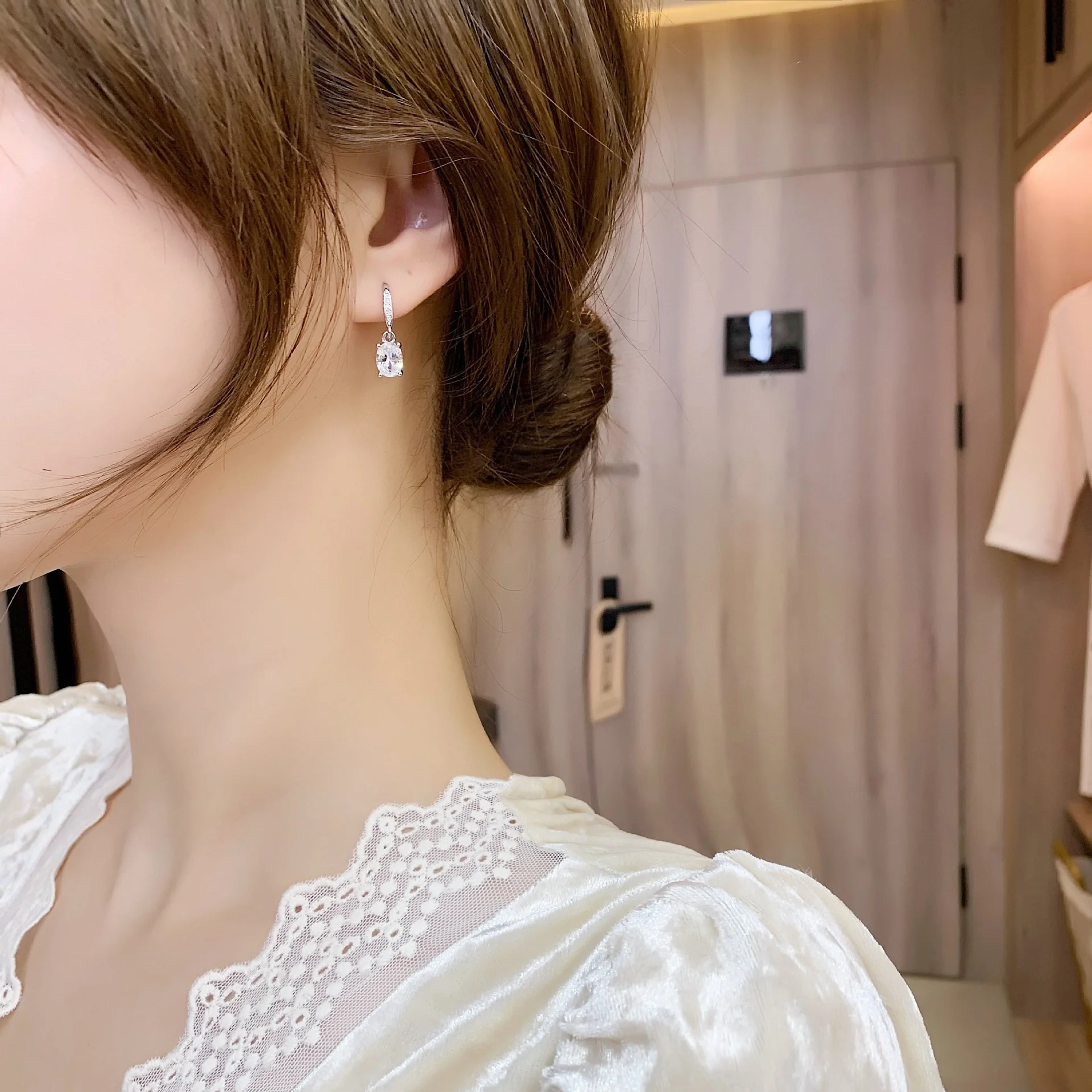 DROP Earrings 2021 jewelry Women Elegant Classic micro-inlaid oval zircon earrings silver plated earrings gift wholesale 1