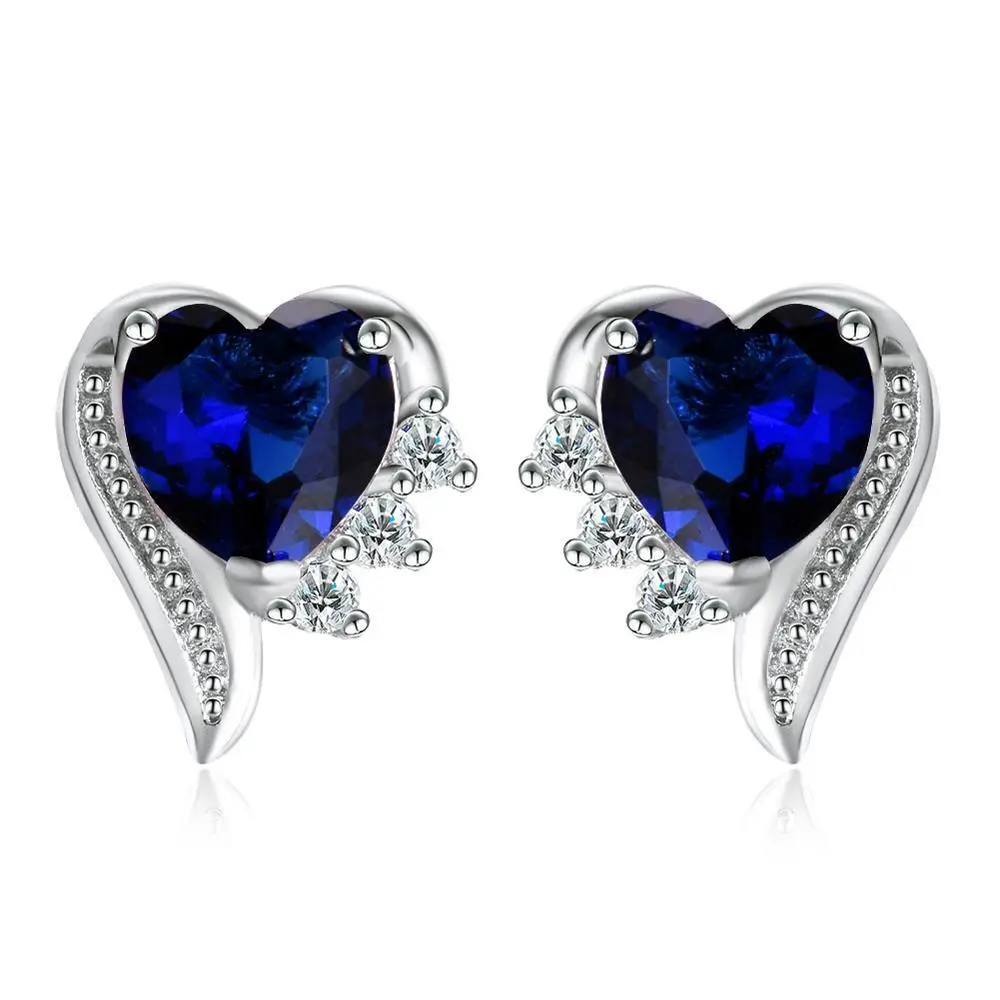 Hainon Cheap Silver Plated Girls Earrings Cute Blue Pink Love Heart Tail Zircon Crystals Stud Earrings for Gift Jewelry 1