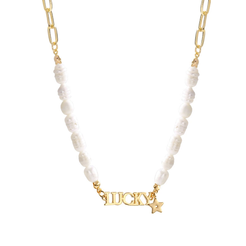 Hainon jewelry necklace beads Lucky letter fashion long pearl necklace for women 1