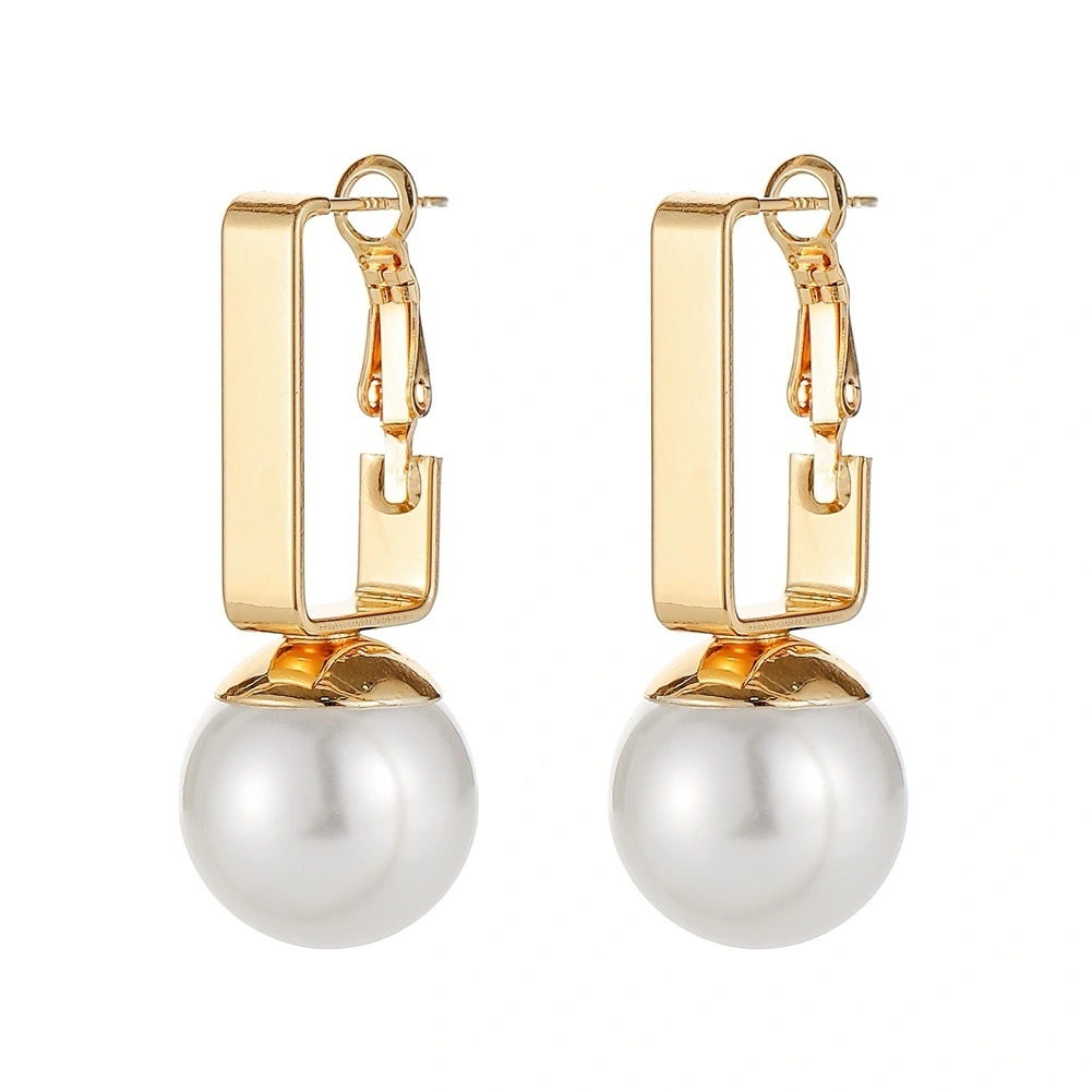 Hainon Large Pearl Earrings for Women Geometric Genuine Pearl Earrings Crystal Drop Earrings gift1 1