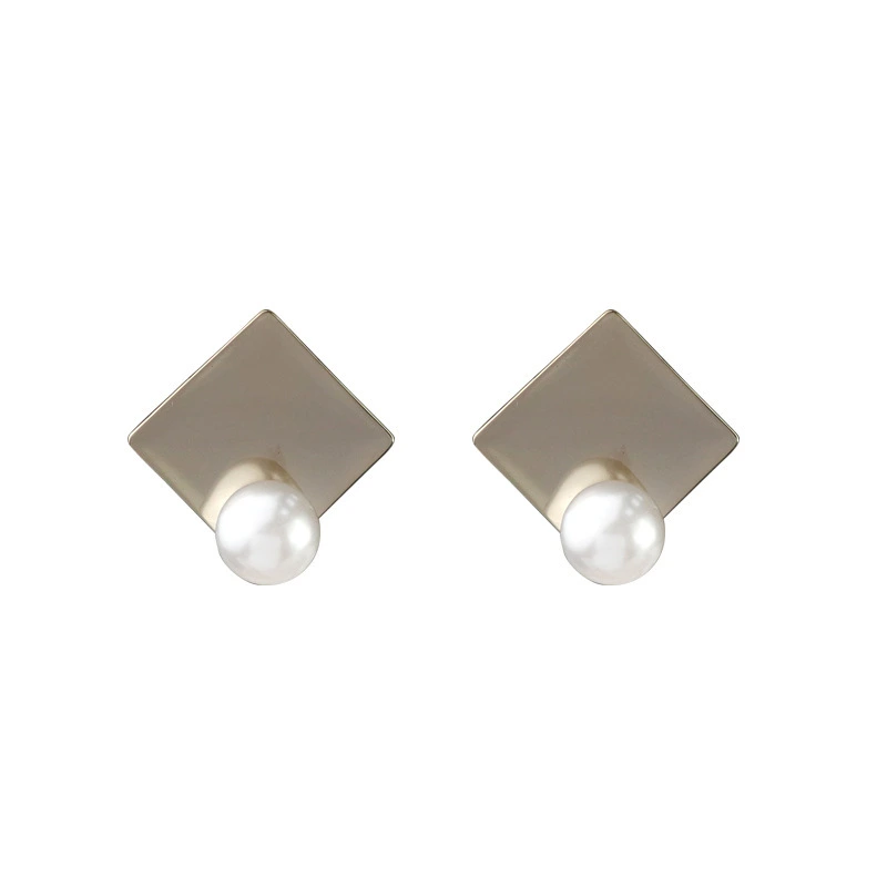 Hainon Top quality gifts pearl stud earrings square silver needle gold plated pearl earrings women 1