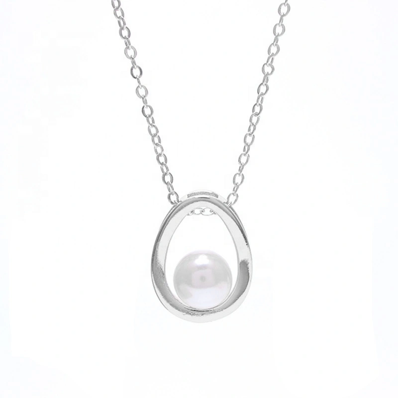 Hainon Created Round Cut Birthstone Pendant Necklace Single Floating Cultured Pearl Necklace for Women with Gift card box 1