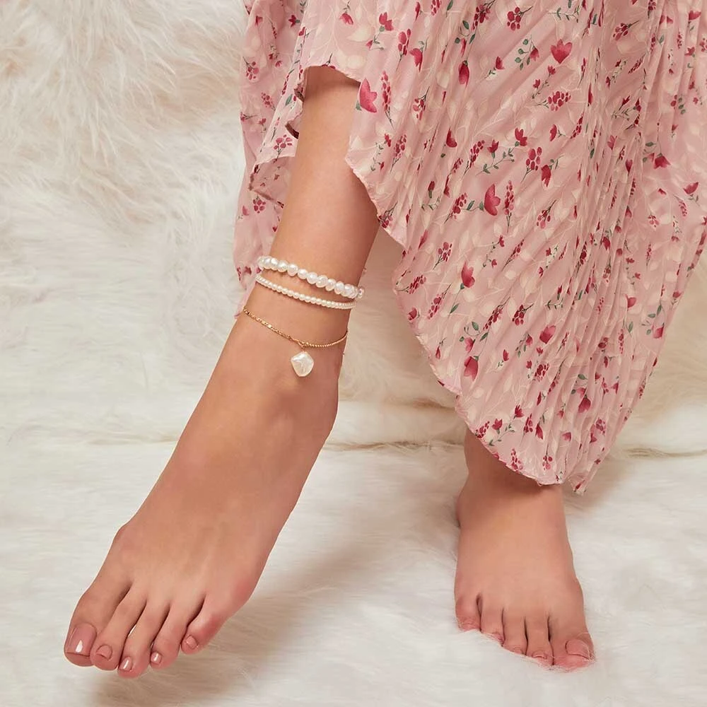 Hainon pearl ankle 3pc/set Romantic Simple Fashionable 18K DIY Gold Charm Bracelets Jewelry Ankle Bracelet 1