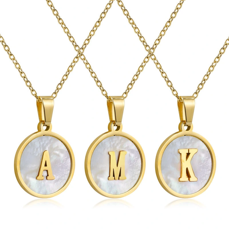 Hainon 18k Gold Plated stainless steel necklace Shell Personalized Alphabet Letter Pendant Tiny Necklaces Jewelry Gift for women 1