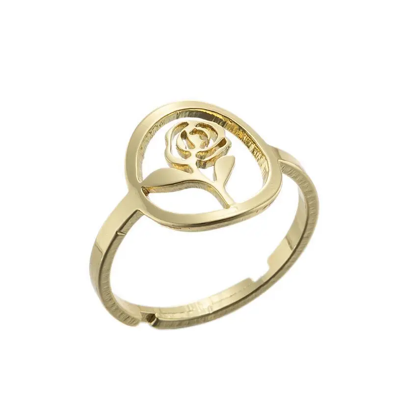 18K Gold plated Stainless Steel Rings rose flower Rings for Women Rings Hainon 1