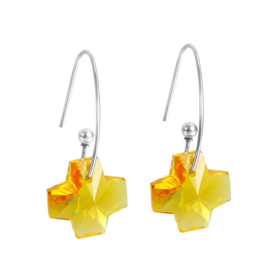 Hainon Fashion jewelry earrings Stainless steel yellow crystal cross design women drop earrings wholesale 1