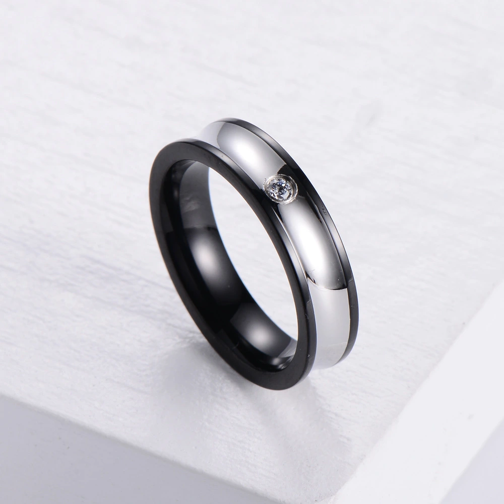 Hainon 2022 mens ring 6mm simple arc inner gold outer steel Micro Set Rhinestone stainless steel ring jewelry 1
