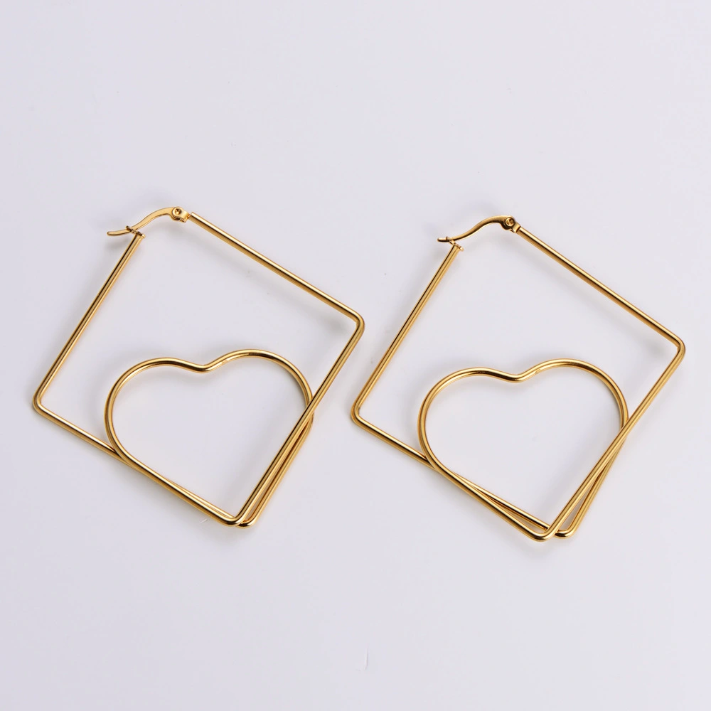 Hainon 2022 square heart Women Earrings Geometric Fashion Jewelry gold plated 45mm Stainless steel hoop earrings 1