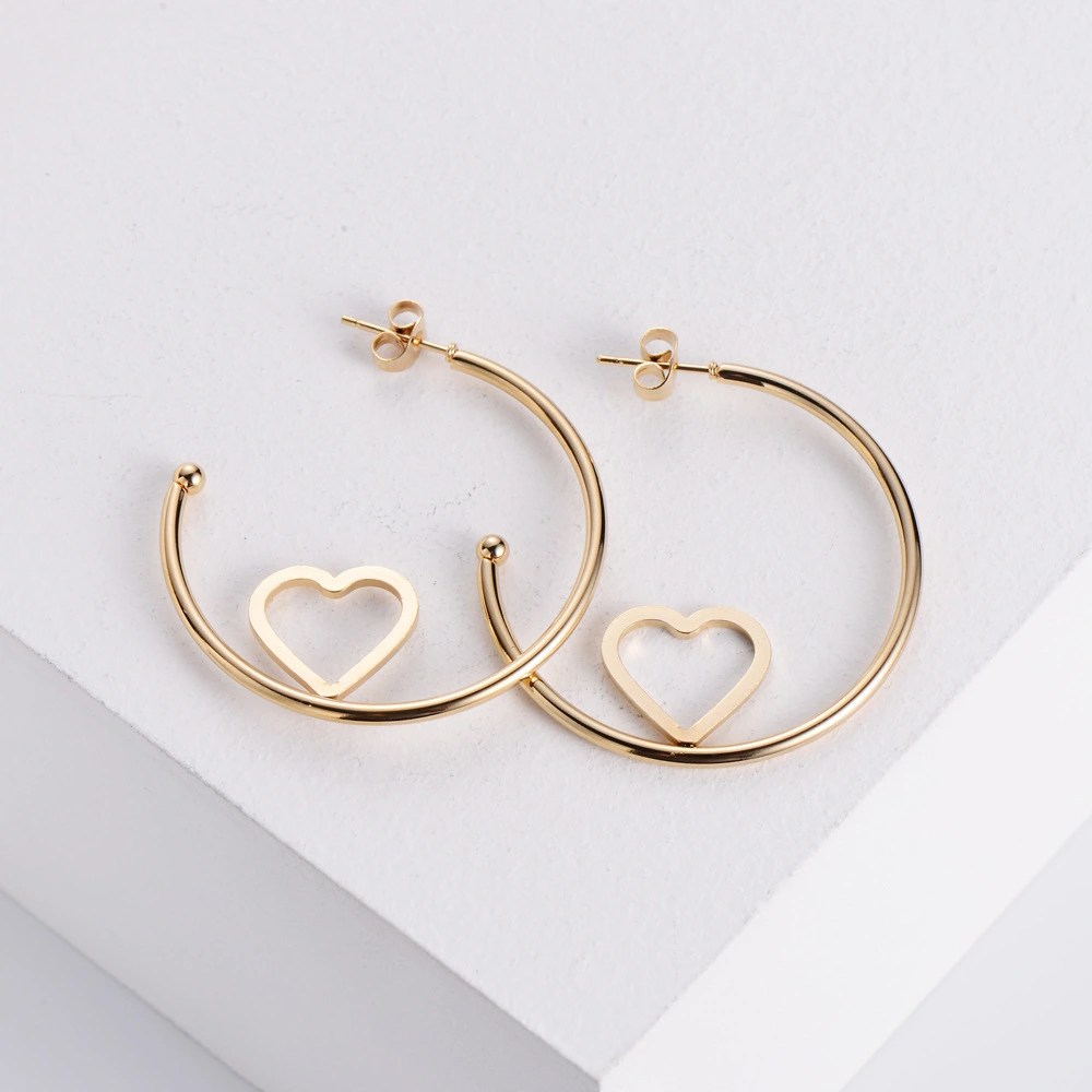 Hainon 2022 40mm stainless steel earing exaggerated electroplating gold semicircle love heart women earrings 1