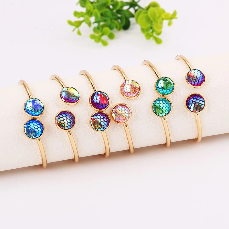 Colorful fish scales painted simple design ladies bracelet summer jewelry gold-plated women bracelet mixed wholesale 1