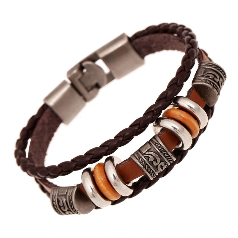 Hainon European and American Weaving Bracelet Wholesale Yiwu Small Commodity Double 11 Explosive Style Handmade Leather Bracelet 1