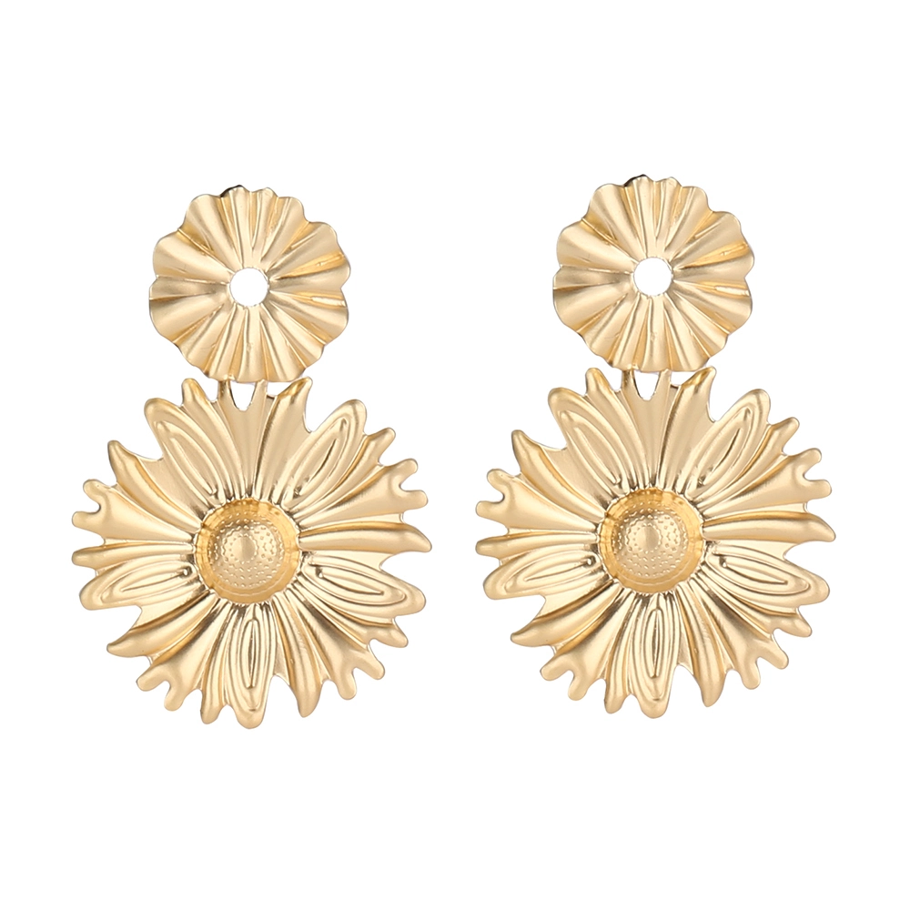 Wholesale European and American retro design original fashion chrysanthemum long metallic plated dumb gold earrings 1