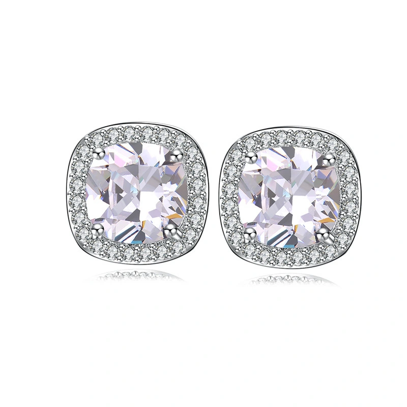 Hainon Earrings for Women 6mm square White pink blue red Shiny zircon stud earrings plated 925 silver Earrings gift wholesale 1