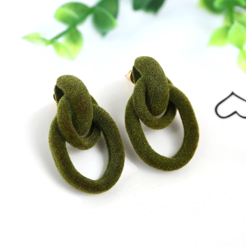 wholesale Korea autumn and winter flocking Earrings Vintage Wine Red geometric Circle Earrings cold wind warm Plush Earrings 1