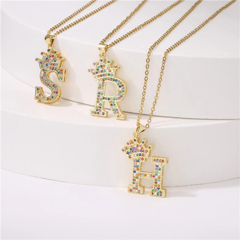 Hainon wholesale fashion A-Z Initial Necklace Letters multicolorzircon Pendant Necklace Jewelry gift card 1