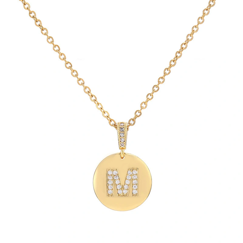 Hainon wholesale Initial Necklace 18K Gold Plated Stainless Steel Letters round Pendant Necklace for Women 1