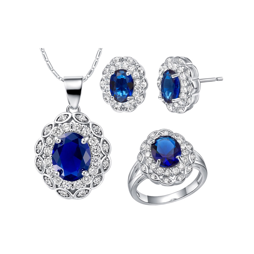 Jewelry set earrings and necklace zircon Flower Cluster Design silver luxury bridal jewelry set Yiwu wholesale 1