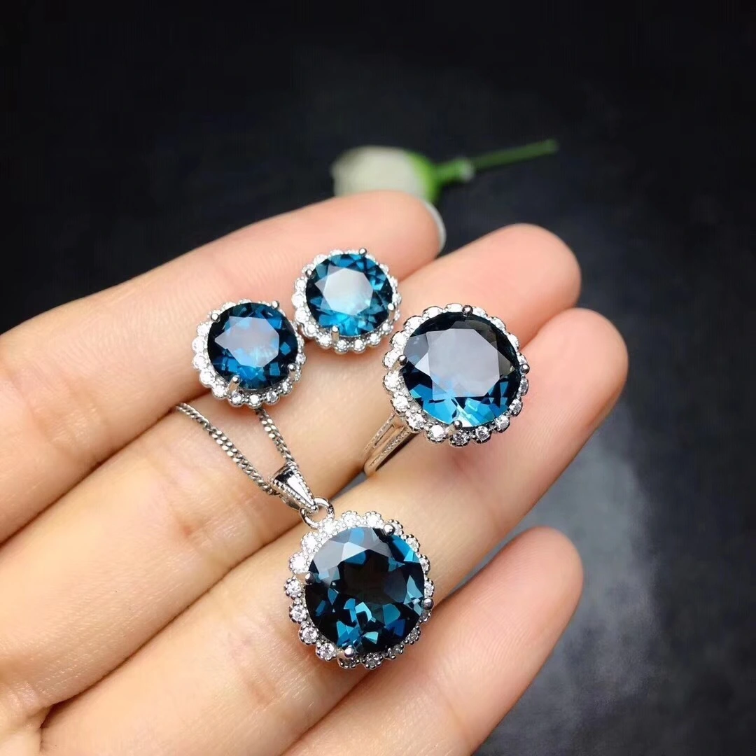 Hainon factory Cheap wholesale Dark blue zircon bridal wedding best jewelry set women fashion earrings rings necklace set 1