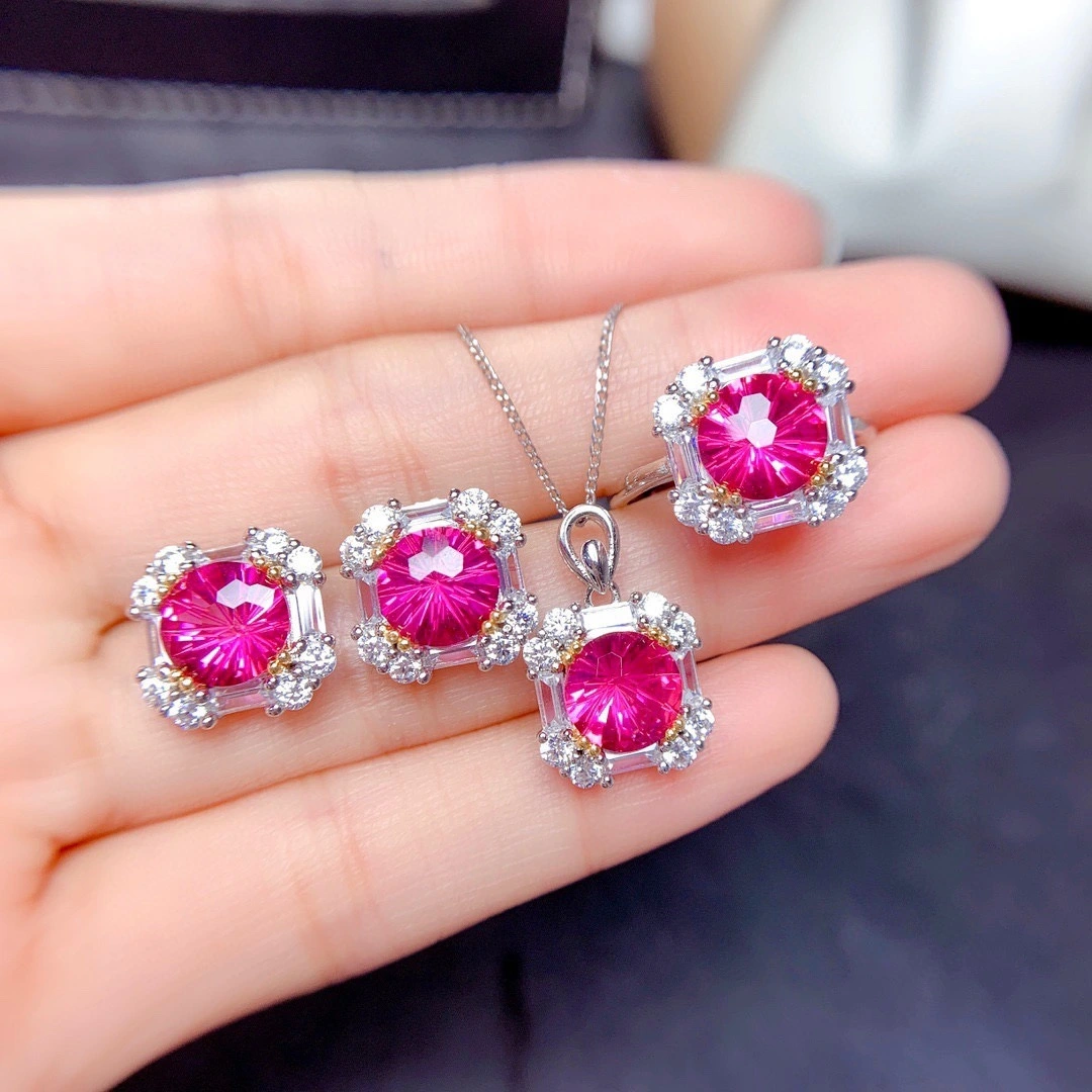 Hainon Hot jewelry african Bridal jewelry sets Red zircon women high quality rhodium plated wedding jewelry set 1