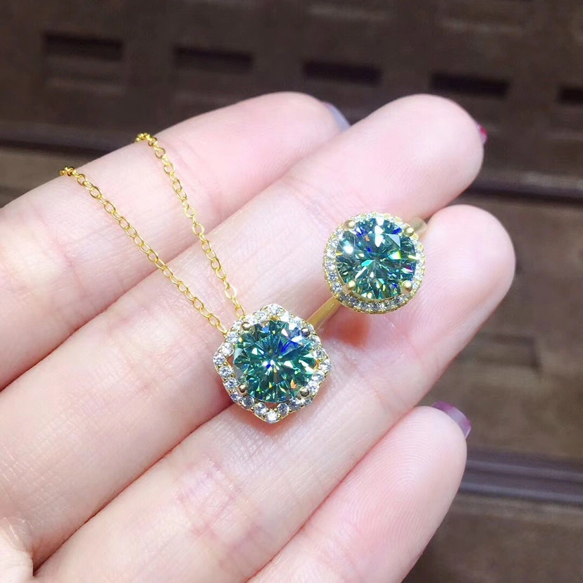 Hainon jewelry rings necklace Plated 925 Silver Blue-green zircon jewelry set for women 1