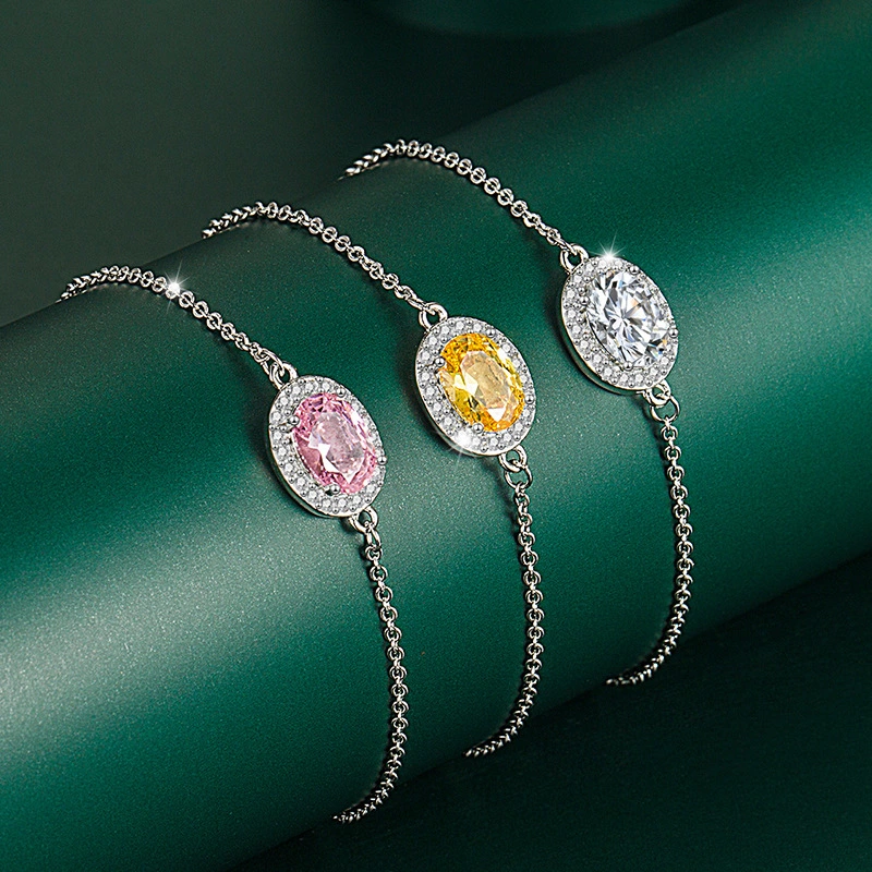 Hainon Classic bracelets & bangles shiny zircon white pink yellow beads bracelet Men women jewelry Gift card flannel bag set 1