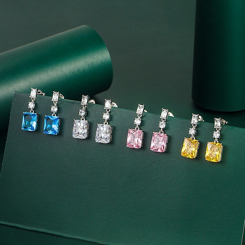 Hainon 2021 Hotsale Design trendy blue yellow zircon drop Earrings for women Gift card flannel bag set wholesale 1