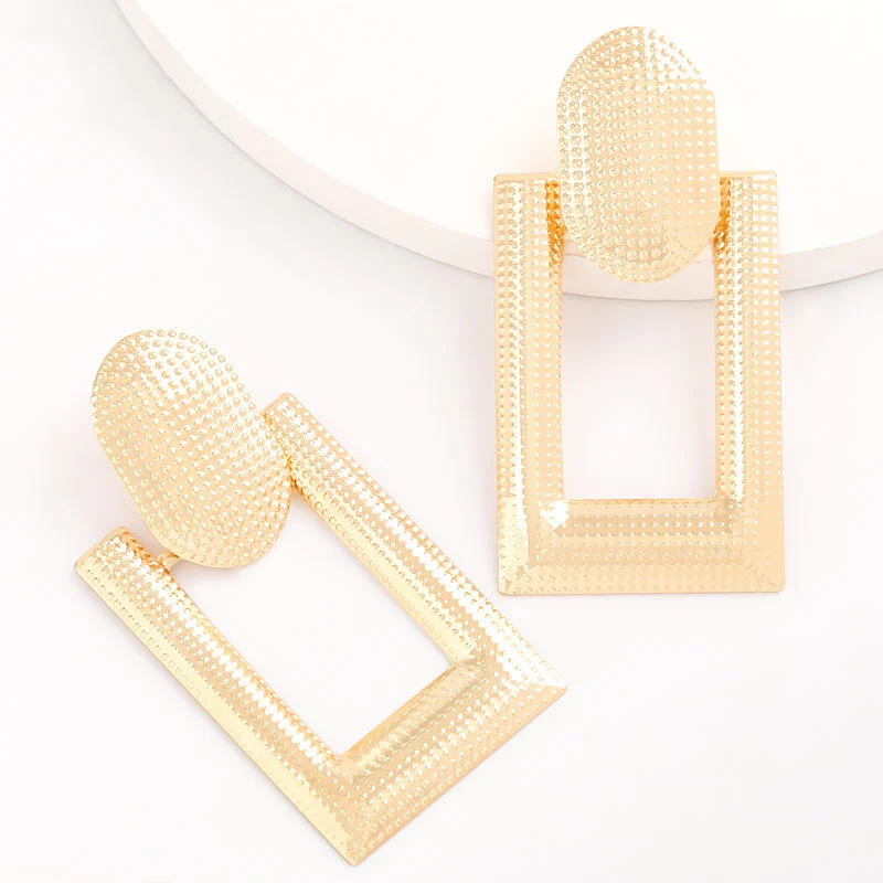Hainon Square Golden stud Earrings for Women Hypoallergenic Jewelry Dainty  Earrings Gift card flannel bag set 1