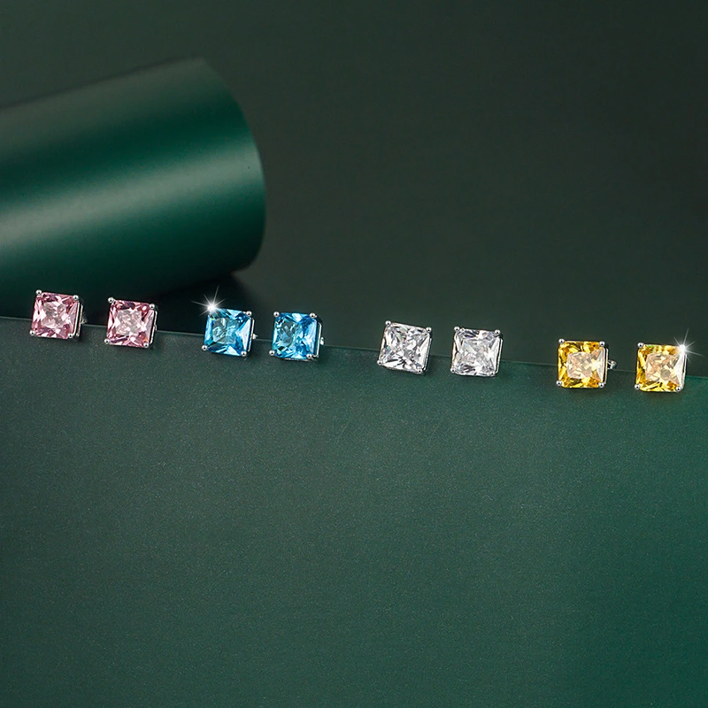 Hainon new design fashion jewelry square zircon stud earrings Dainty Earrings for women Gift card flannel bag set 1