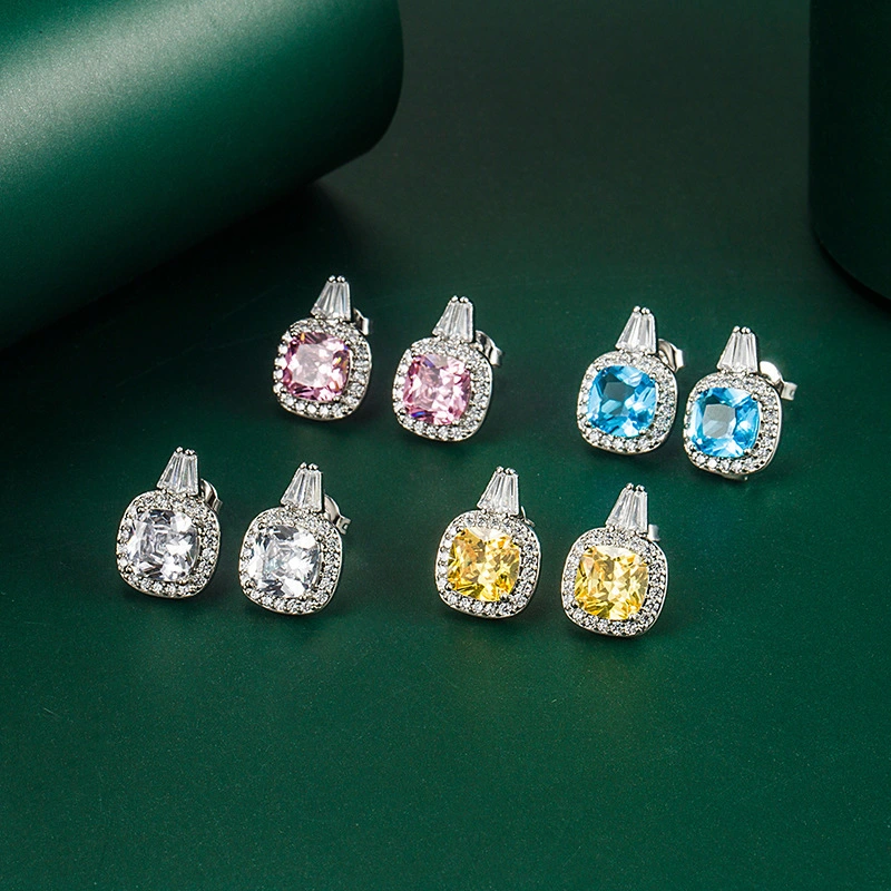 Hainon fashion jewelry Platinum plating 925 Silver Stud Earrings for women 15mm zircon Gift card flannel bag set 1