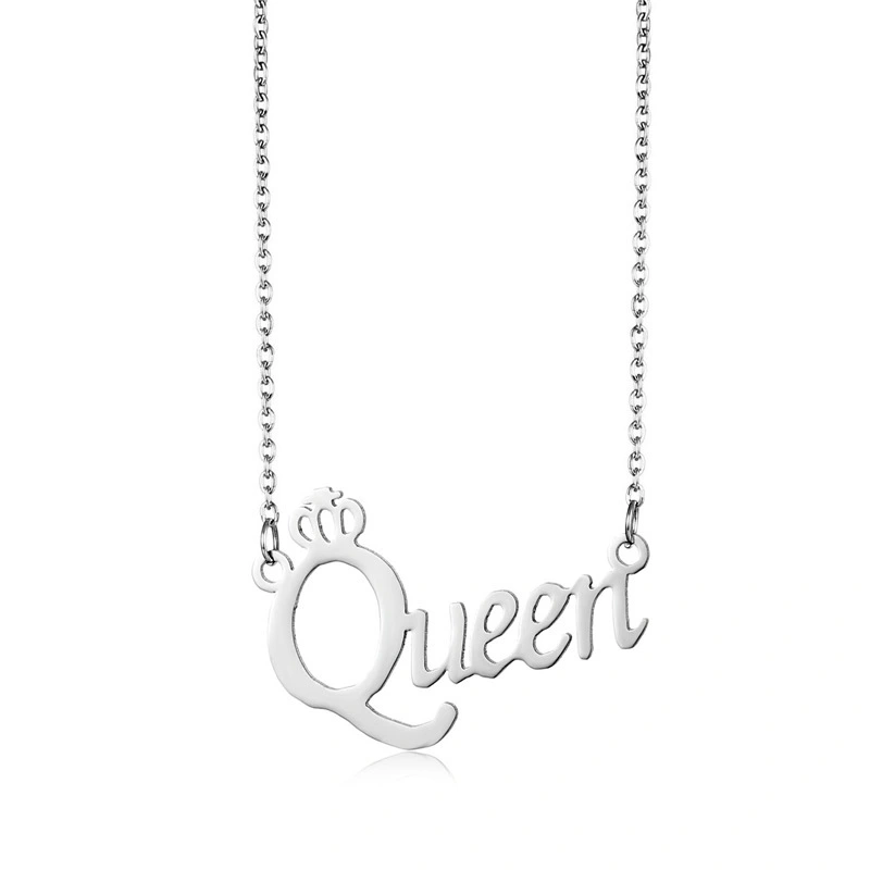 Hainon queen letter necklace stainless steel accessories crown letter short clavicle chain for women necklace 1