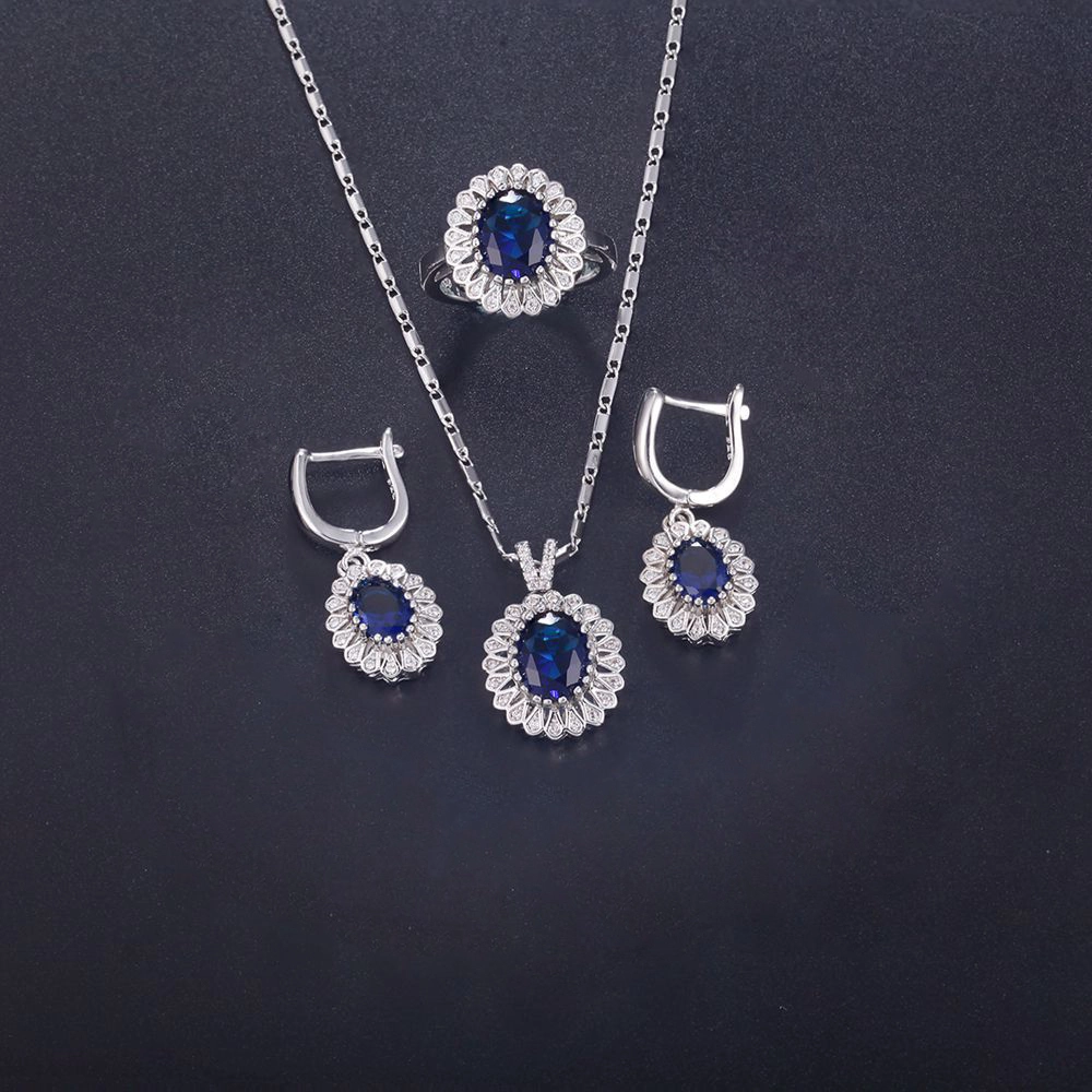 Hainon fashion jewelry set wholesale blue zircon Necklace Earrings ring set bridal set jewelry wedding 1