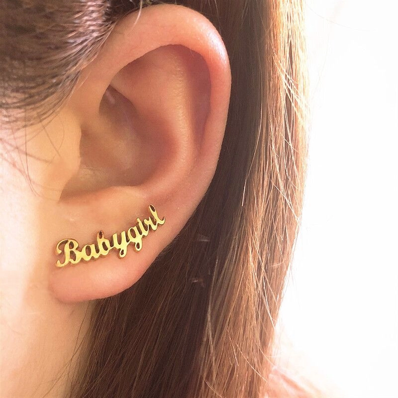 Hainon wholesale new trendy stainless steel babygirl Letter Earrings stud Earrings jewelry for Girls 1