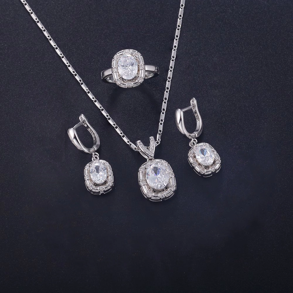 Hainon wholesale white zircon Necklace Earrings ring set Bridal Necklace Earrings Set Wedding jewelry 1