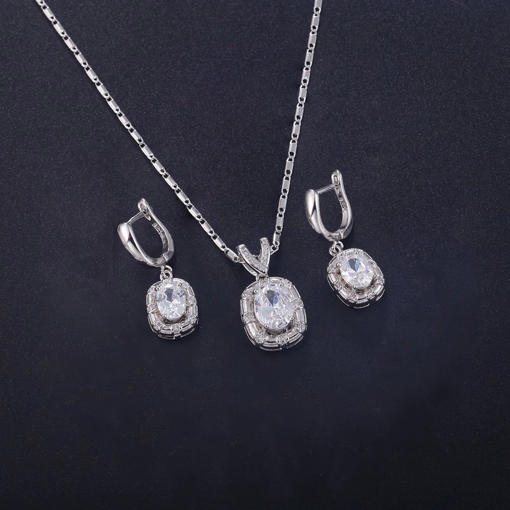 Hainon white oval zircon jewelry set american diamond necklace sets jewelry Necklace and Earring Collection 1