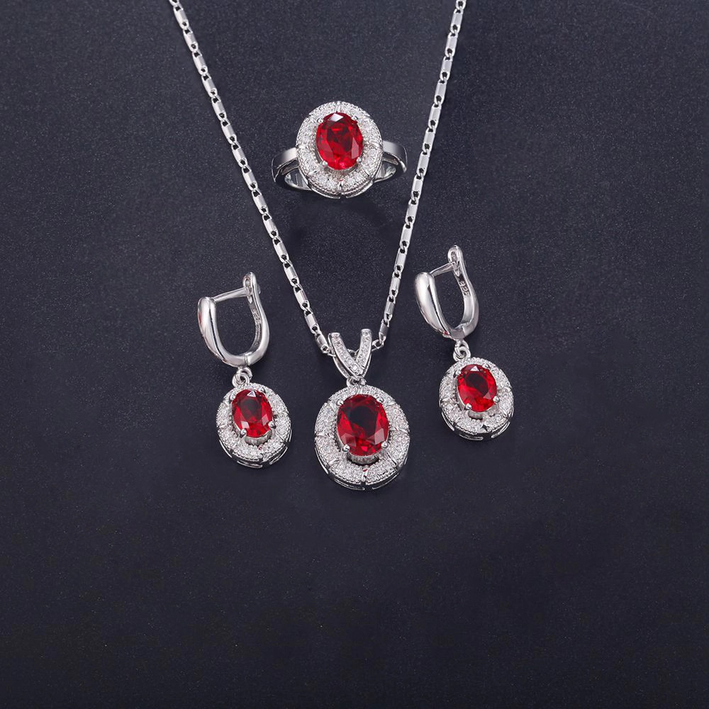 Hainon Fashion Jewelry red zircon Earrings ring Necklace Set Jewelry Sets Christmas Birthday Gift for mom 1