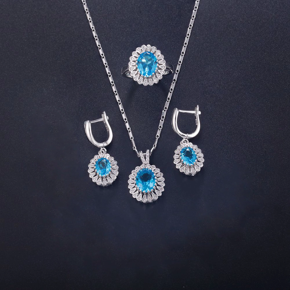 Hainon high quality blue zircon Earrings ring Necklace Set fashion jewelry sets made in china wholesale 1