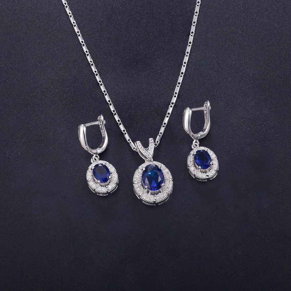 Hainon designers jewelry set blue oval Zircon Pendant Necklace and Earrings set girl jewelry set for wedding 1