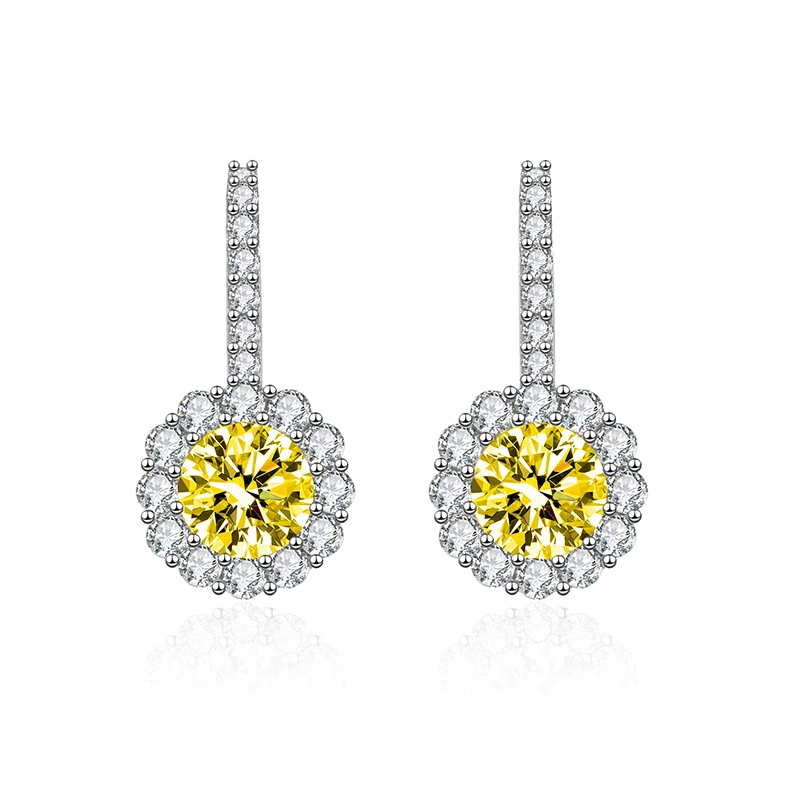 Hainon new fashion round Multicolor zircon drop earrings for women bride Gift card flannel bag set wholesale 1