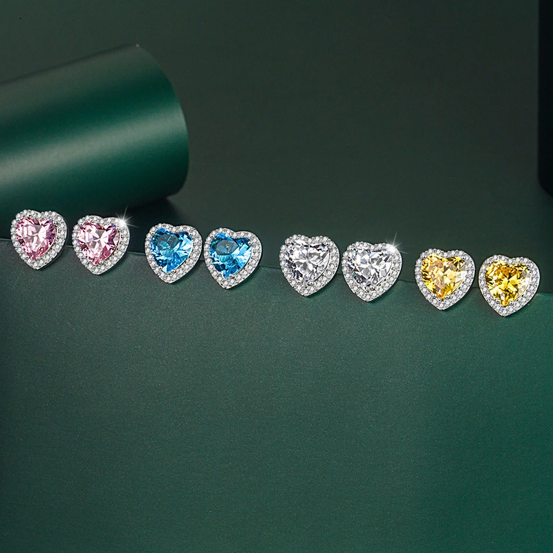 Hainon Vintage Simple Design Platinum plating 925 Silver Heart stud Earrings Gift card flannel bag set wholesale 1