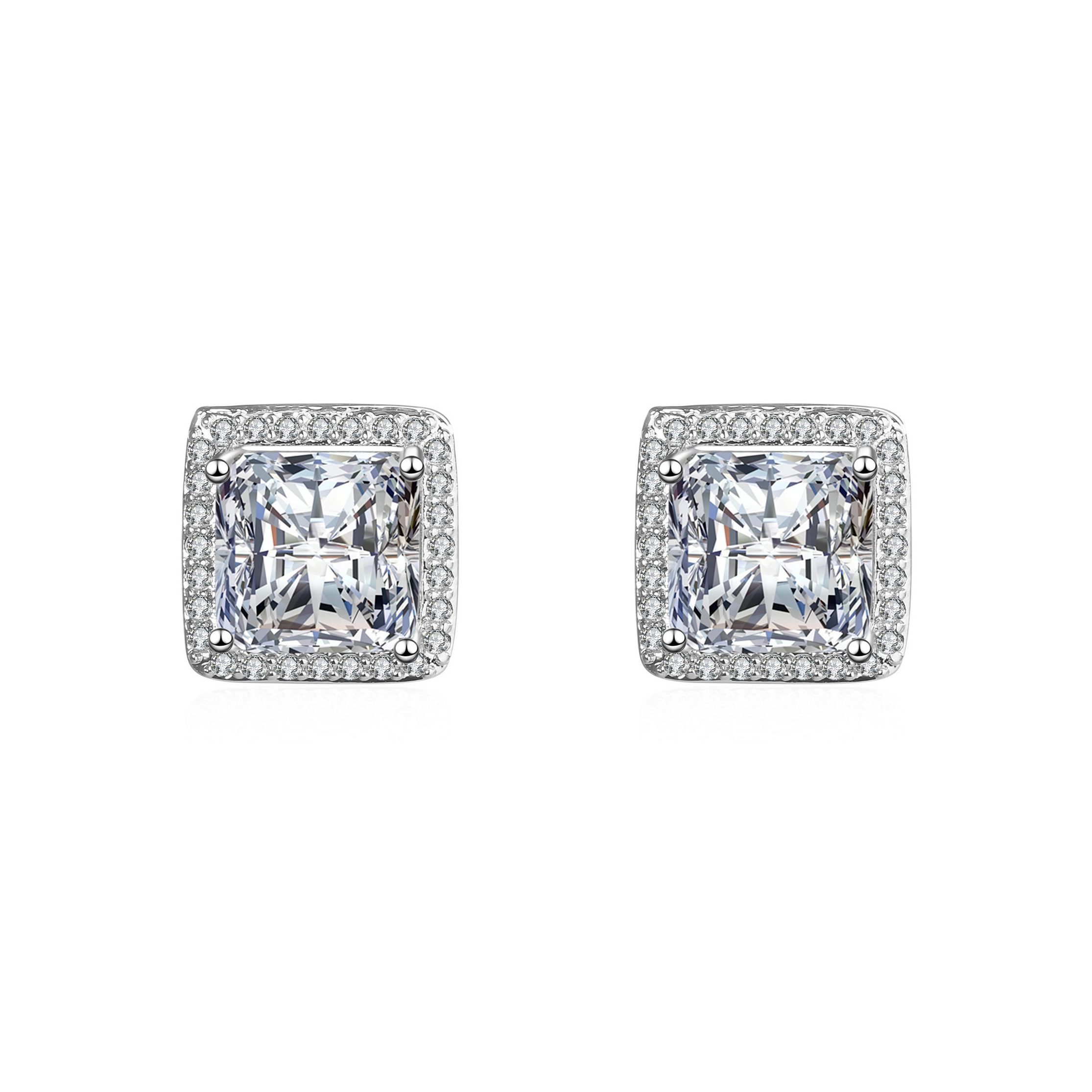 Earrings 2021 jewelry Women Classic square large zircon 10.5mm stud earrings silver plated earrings gift Hainon 1