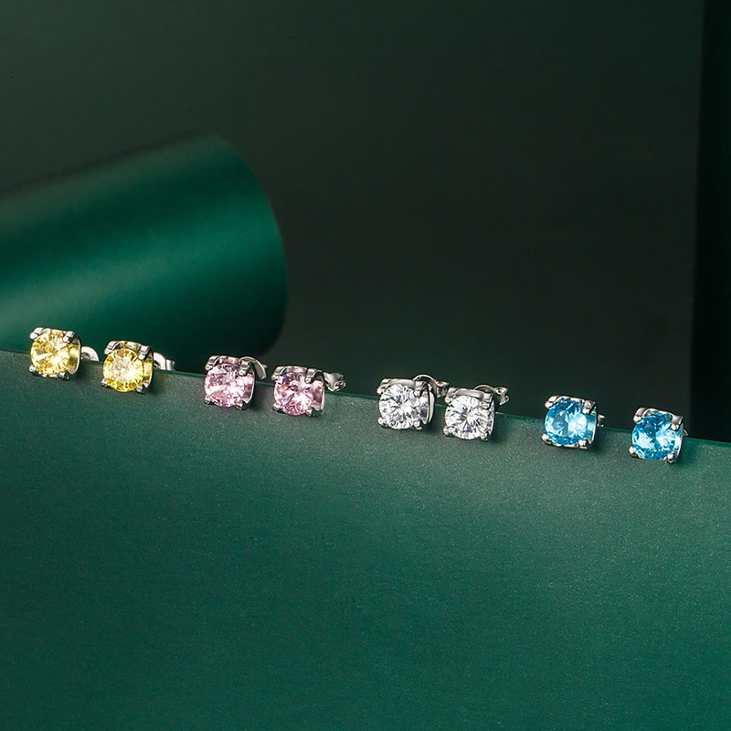 Hainon 2022 New Fashion Earring Jewelry for Women Blue Yellow Zircon Crystal Stud Earrings Gift Card Flannel Bag Set Wholesale 1