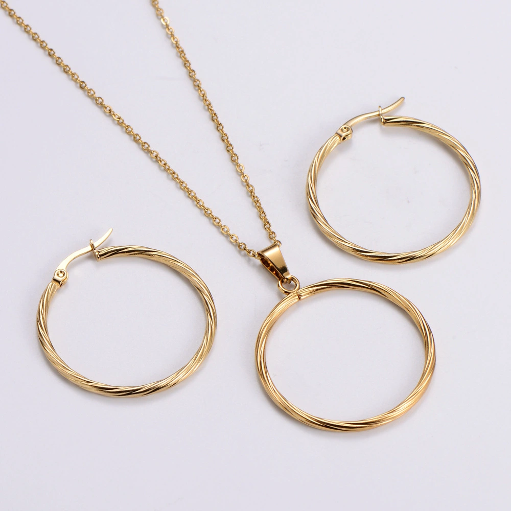 Hainon 2022 Geometric stainless steel jewelry sets fashion Striped 35mm circle jewelry set for women 1