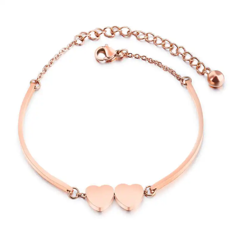 Hainon Stainless Steel Bracelet Lady heart-shaped 20cm rose gold bracelet 1