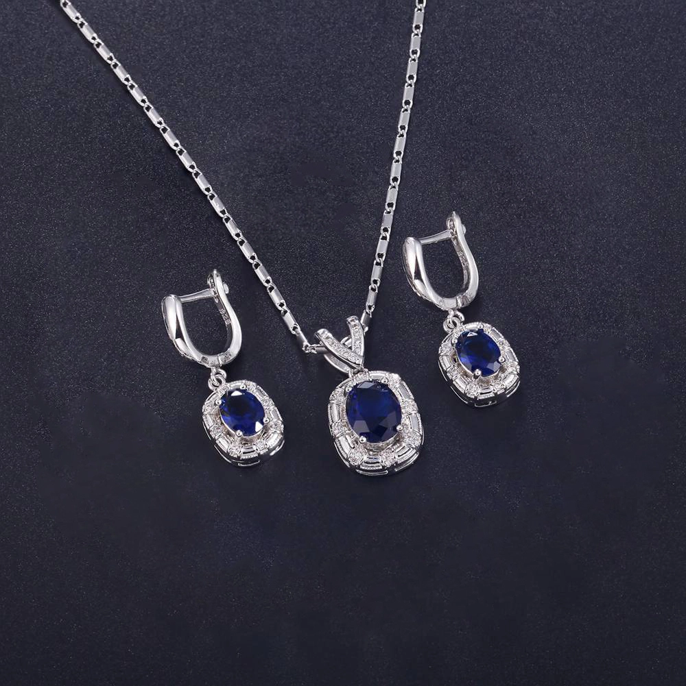 Hainon Fashion Jewelry Platinum plated Micro full Shiny blue zircon Necklace Earrings set Customized jewelry set bridal Gift 1