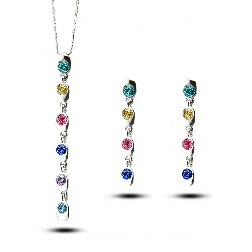 Hainon wholesale fashion Jewelry Sets Pendant Necklace Colorful crystal Earrings Set  For Best Friend Gift card 1