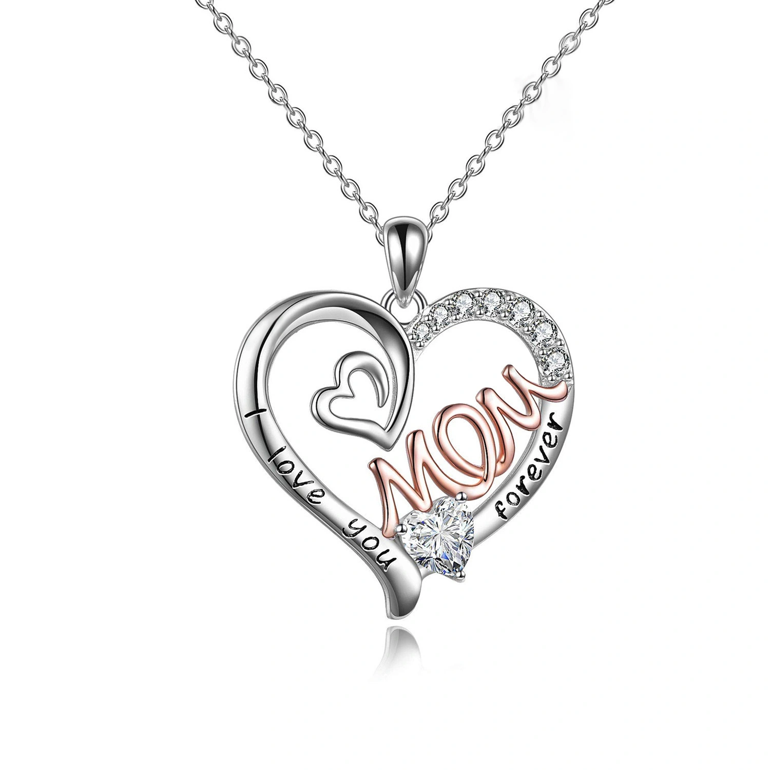 Hainon 925 Silver Plated Pendant Necklace For Women Love Heart Mom Necklace Jewelry Mom Birthday Gifts Custom Jewelry Wholesale 1